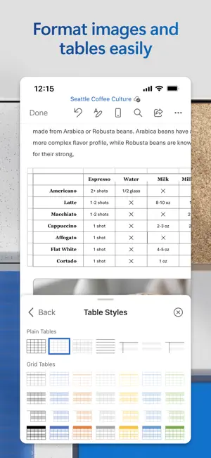 Table style gallery offering plain and grid designs for a table