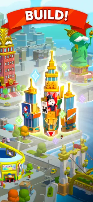 Landmark being built into a skyline of towers on the player's board
