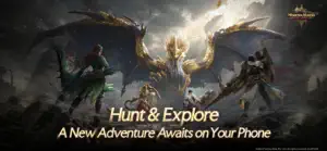 Key art: hunters on a ridge facing a winged Elder Dragon in golden light