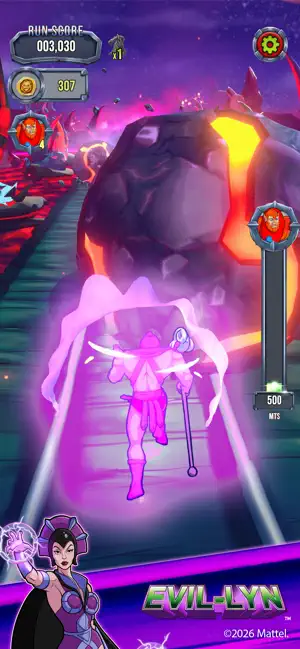Skeletor in a purple magic aura before a lava rock — Evil-Lyn