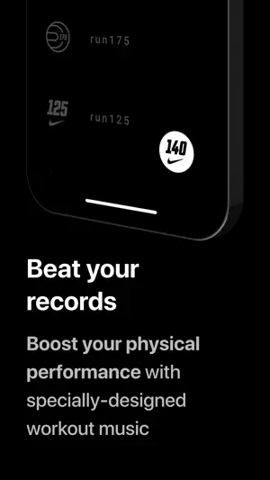 Beat your records screen listing workout channels run175 and run125 and a round 140 badge on a dark phone