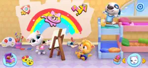 Painting activity with a rainbow drawn on an easel