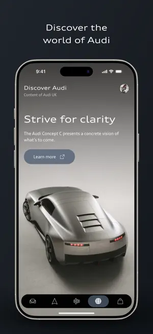 Discover Audi tab featuring the Audi Concept C under the headline Strive for clarity