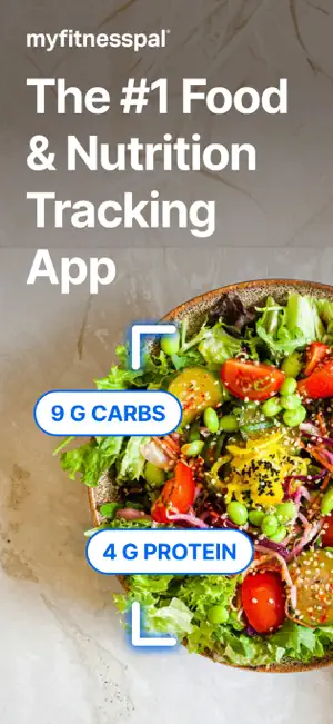 Promotional image labelling a salad with carbohydrate and protein figures