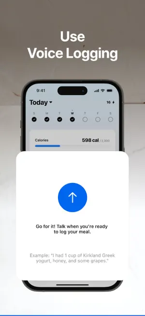 Voice logging prompt inviting a spoken description of a meal