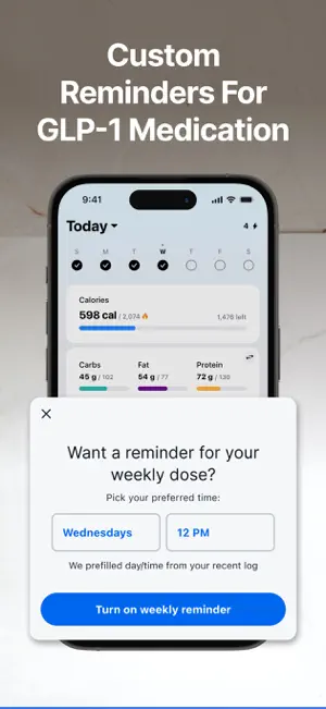 Weekly reminder setup for a GLP-1 medication dose