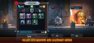 Inventory grid with armour pieces and a Legendary Armor entry — collect epic weapons and legendary armor