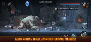 A hulking troll facing Narin in a cave — battle goblins, trolls and other fearsome creatures