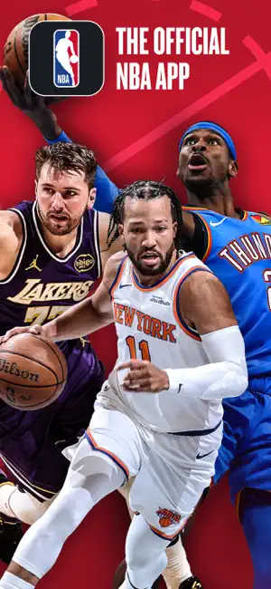Title art with three players above the official NBA app name