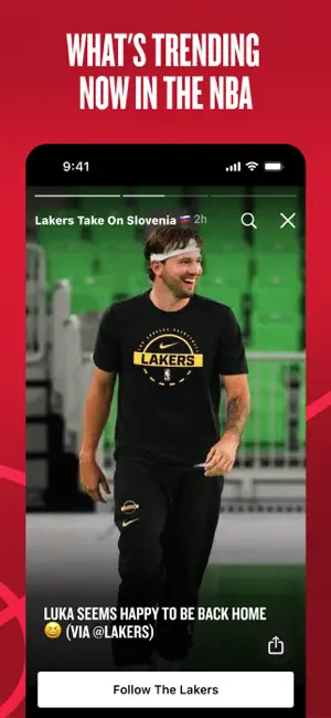 What's Trending Now in the NBA: a video story of a Lakers player in the app's feed