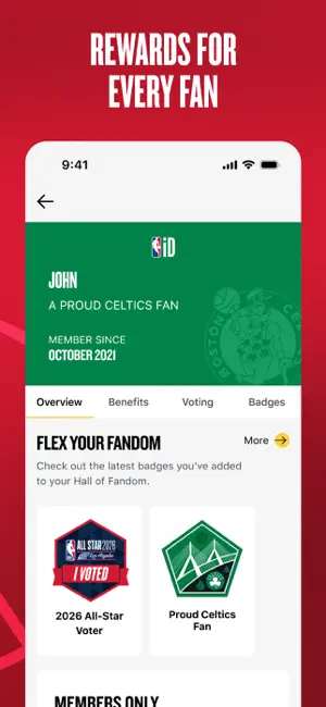 Fan account page with membership badges and voting