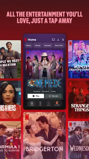 Promotional collage of series artwork around the home screen