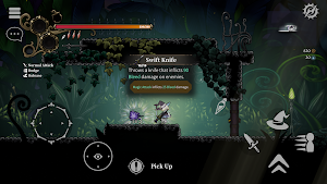 Swift Knife pickup prompt in a botanical-garden dungeon overgrown with vines