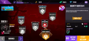 Area 1 mission tree with Main Story, Special Quest and Bounty Hunter nodes