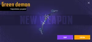 New weapon reward screen for the Green Demon crossbow