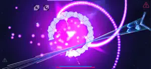 A purple explosion bloom around the ship mid-run
