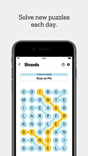 Strands word search with a themed answer traced in yellow