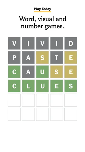 Wordle grid solved in four guesses with green, yellow and gray letter tiles