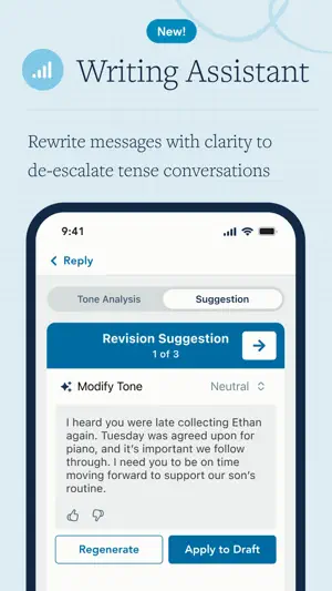 Writing Assistant revision suggestion 1 of 3 in a Neutral tone, with Regenerate and Apply to Draft buttons