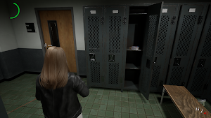 The survivor in a green-tiled locker room with open steel lockers