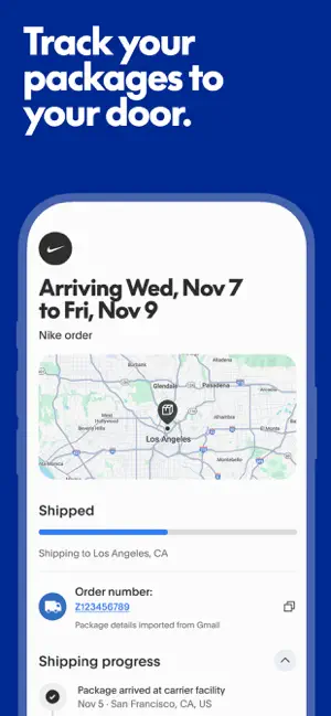 Package tracking for a Nike order arriving between 7 and 9 November