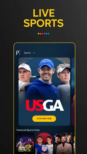 Live sports hub for a USGA golf event with featured hubs below