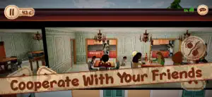 Two Pepelos inside a period house with a piano and bookshelves, captioned cooperate with your friends