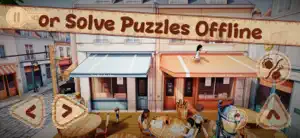 A Sicilian street of balconied houses with the two characters below, captioned or solve puzzles offline