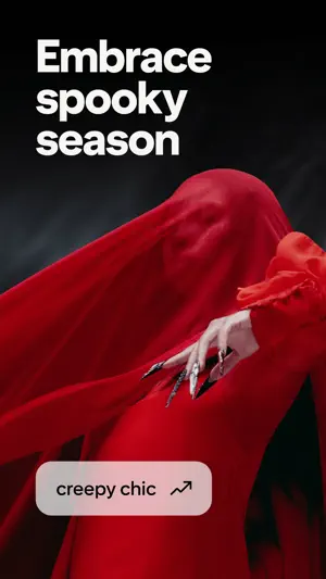 Embrace spooky season: a figure in a red cloak with a creepy chic search chip