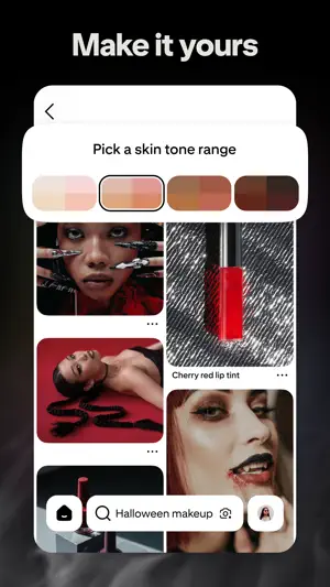 Make it yours: a skin tone range picker filtering Halloween makeup pins