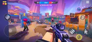 Sniper duel across a sunset arena with the team's kill count at 15