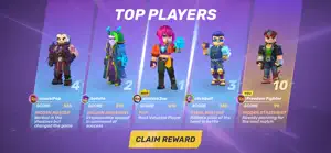 Top Players podium with five blocky characters and a Claim Reward button
