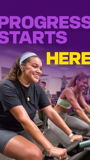 Progress Starts Here: a smiling member riding an exercise bike in the gym