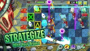 Egyptian lawn with plants firing at zombies across tomb tiles