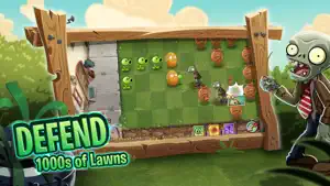 Grass lawn defended by rows of peashooters and sunflowers
