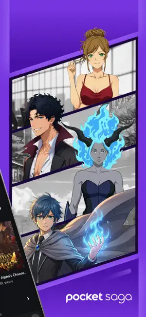 Collage of animated character art beside the app logo