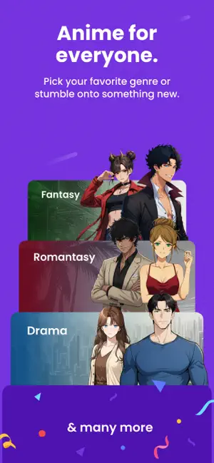 Genre cards for fantasy, romantasy and drama