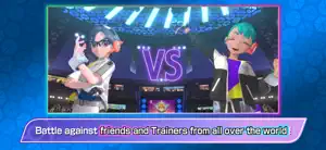 Two Trainers facing off under stadium lights — Battle against friends and Trainers from all over the world
