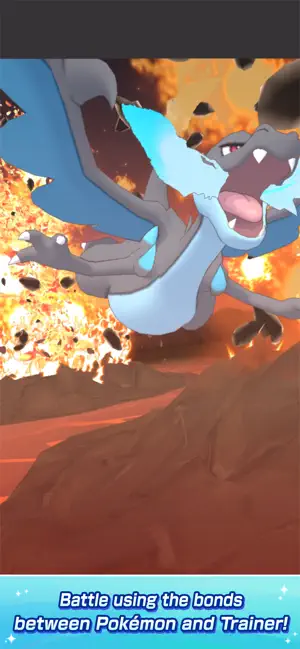 Mega-evolved dragon attacking above a volcanic field