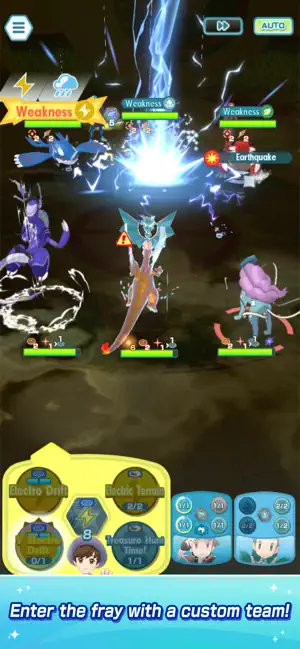 Battle screen with weakness markers and a move gauge