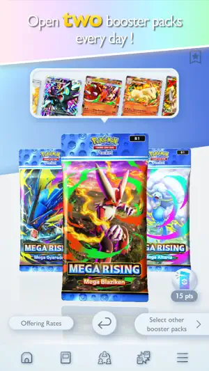 Booster pack selection offering two free packs a day