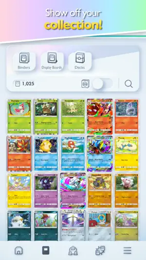 Collection screen with binders holding over a thousand cards