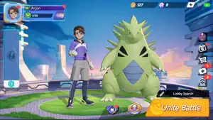 Lobby with a trainer standing beside a large Pokémon