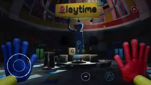 Factory lobby with both grabber hands raised