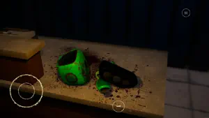 Broken toy on a workbench lit by a torch