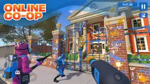 Two players washing a red-brick house together — Online Co-op