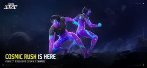 Two neon-suited heroes running against a purple cosmos — Cosmic Rush Is Here