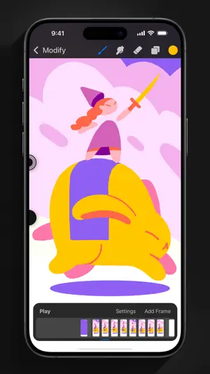 Character illustration with an animation frame strip beneath