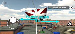 Kite tutorial over rooftops with a Subir pipa prompt and a virtual joystick