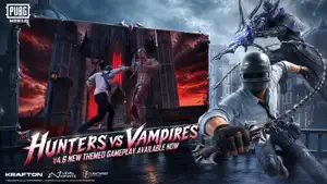 Hunters vs Vampires: a vampire in a red-lit castle facing an armed player